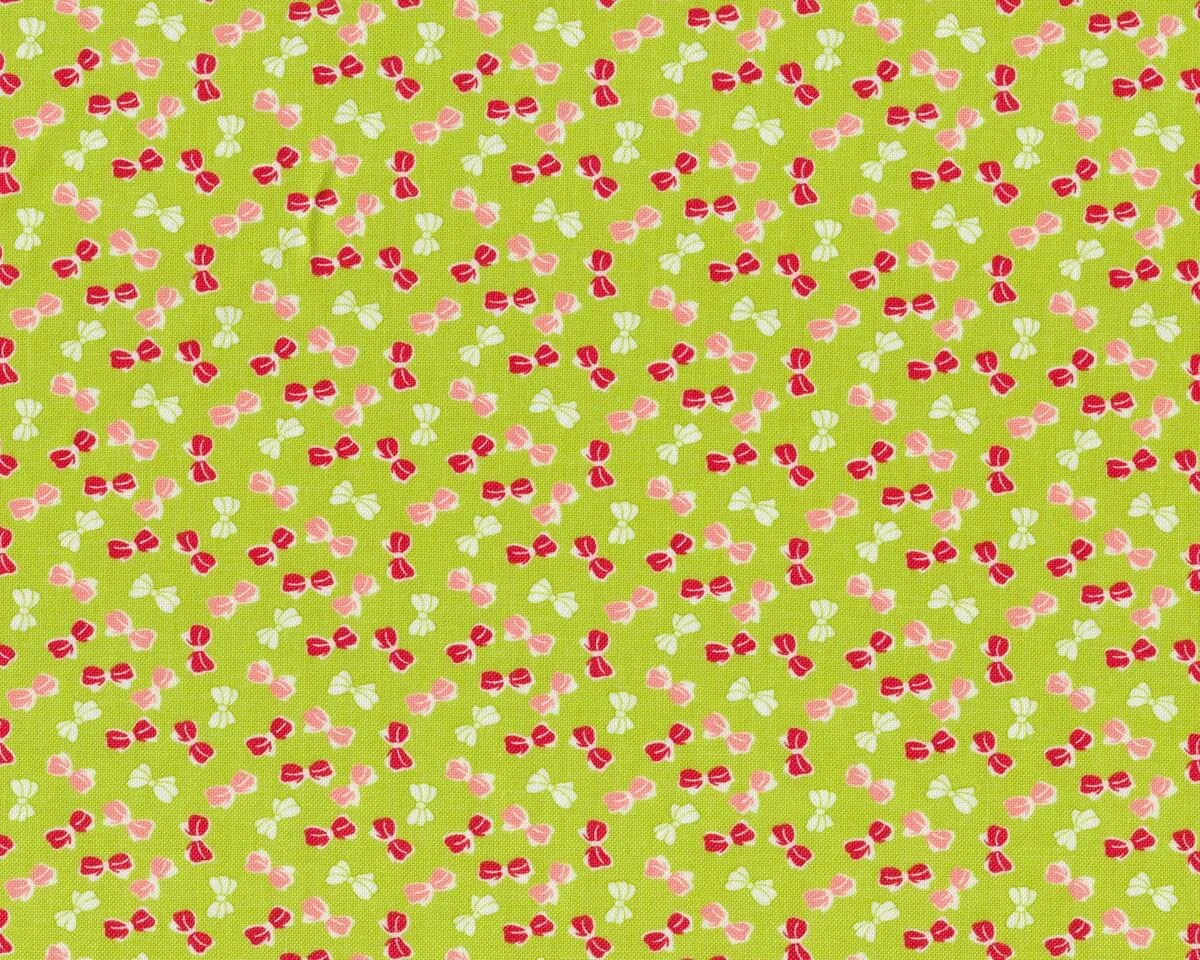 Patchworkstoff LITTLE RUBY, Schleifen, limette-rot, Moda Fabrics
