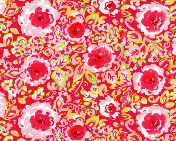 Patchworkstoff "London" mit getuschten Rosen und Blattwerk, pink-rosa