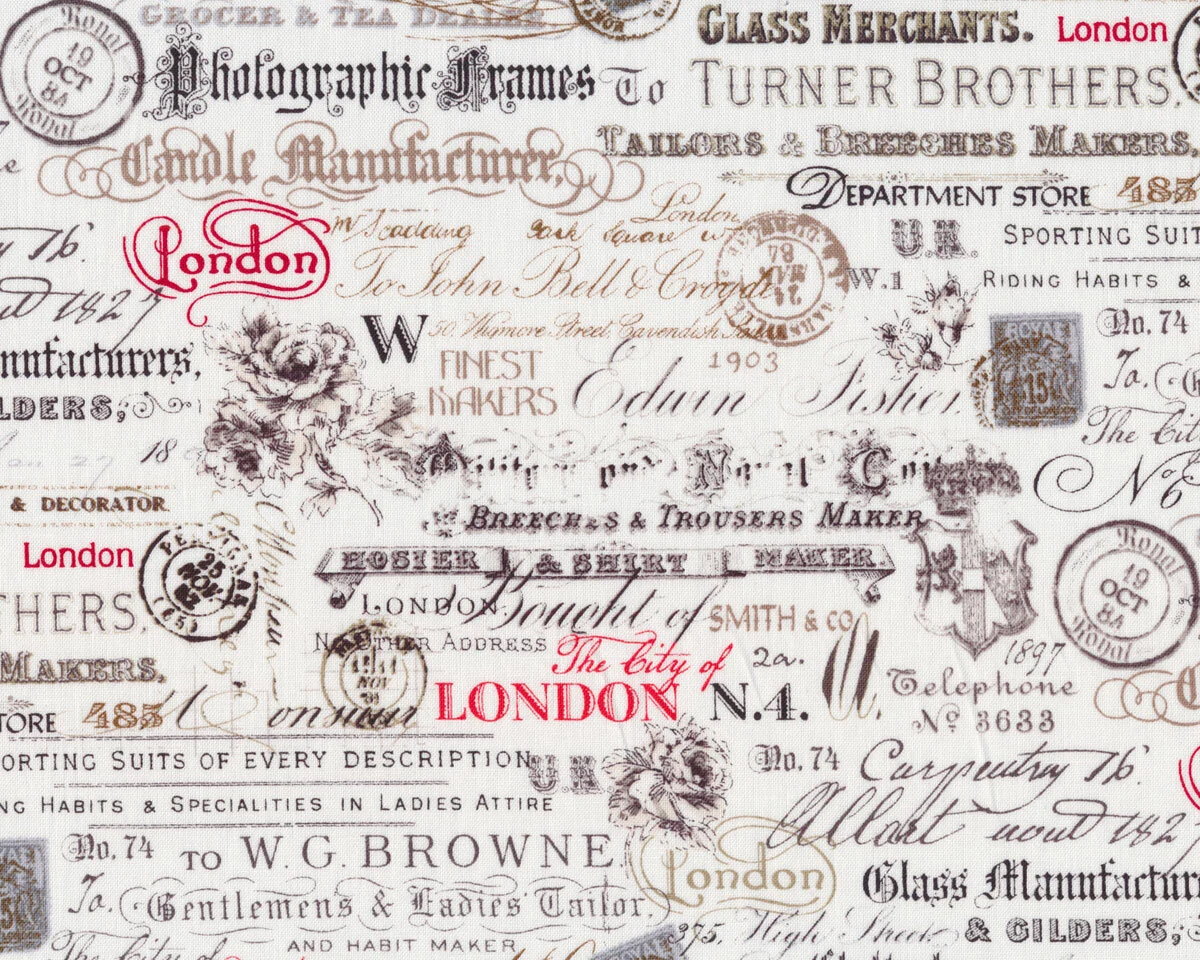 Patchworkstoff LONDON, Schrift, wollweiß, Windham Fabrics