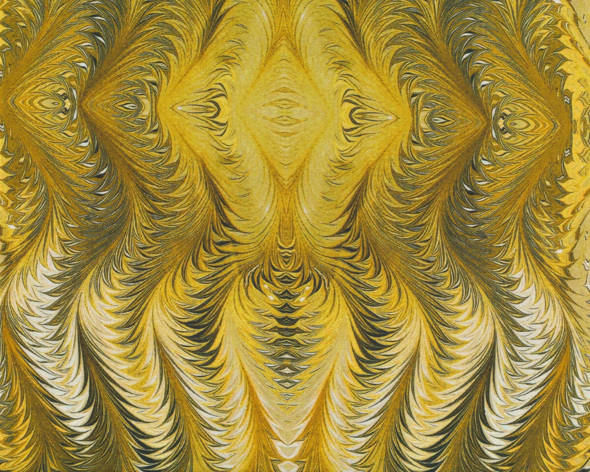 Patchworkstoff MARBLE ESSENCE, Kaleidoskop-Wellen, olivgelb, In the Beginning