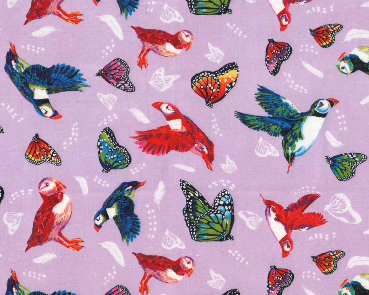 Patchworkstoff MIGRATION, Papageientaucher, Lorraine Turner