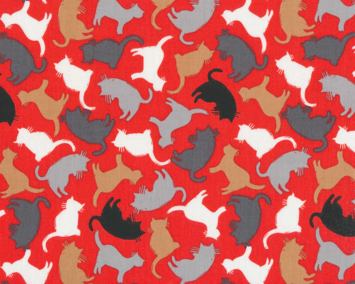 Patchworkstoff MOD CAT, Katzensilhouetten, rot, Windham Fabrics