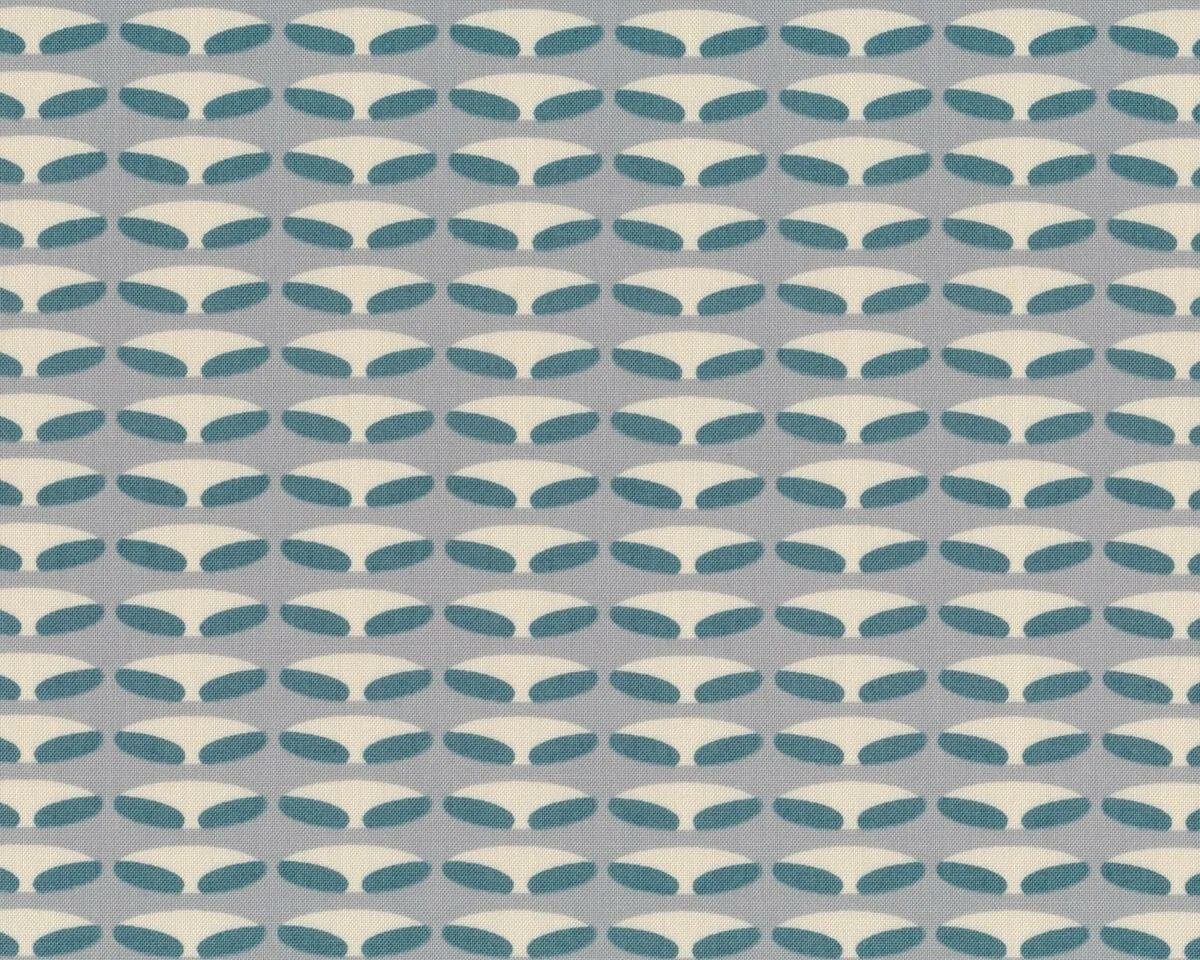 Patchworkstoff MODERN NEUTRALS, gemusterte Ovale im Oval, grau-gedecktes petrol, Moda Fabrics