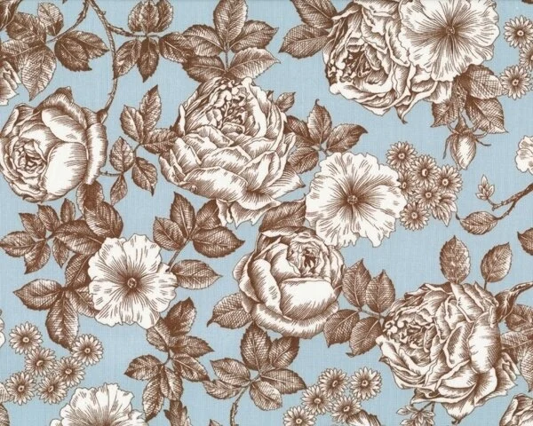 Patchworkstoff NEW TRADITIONS, Rosen, hellblau-braun
