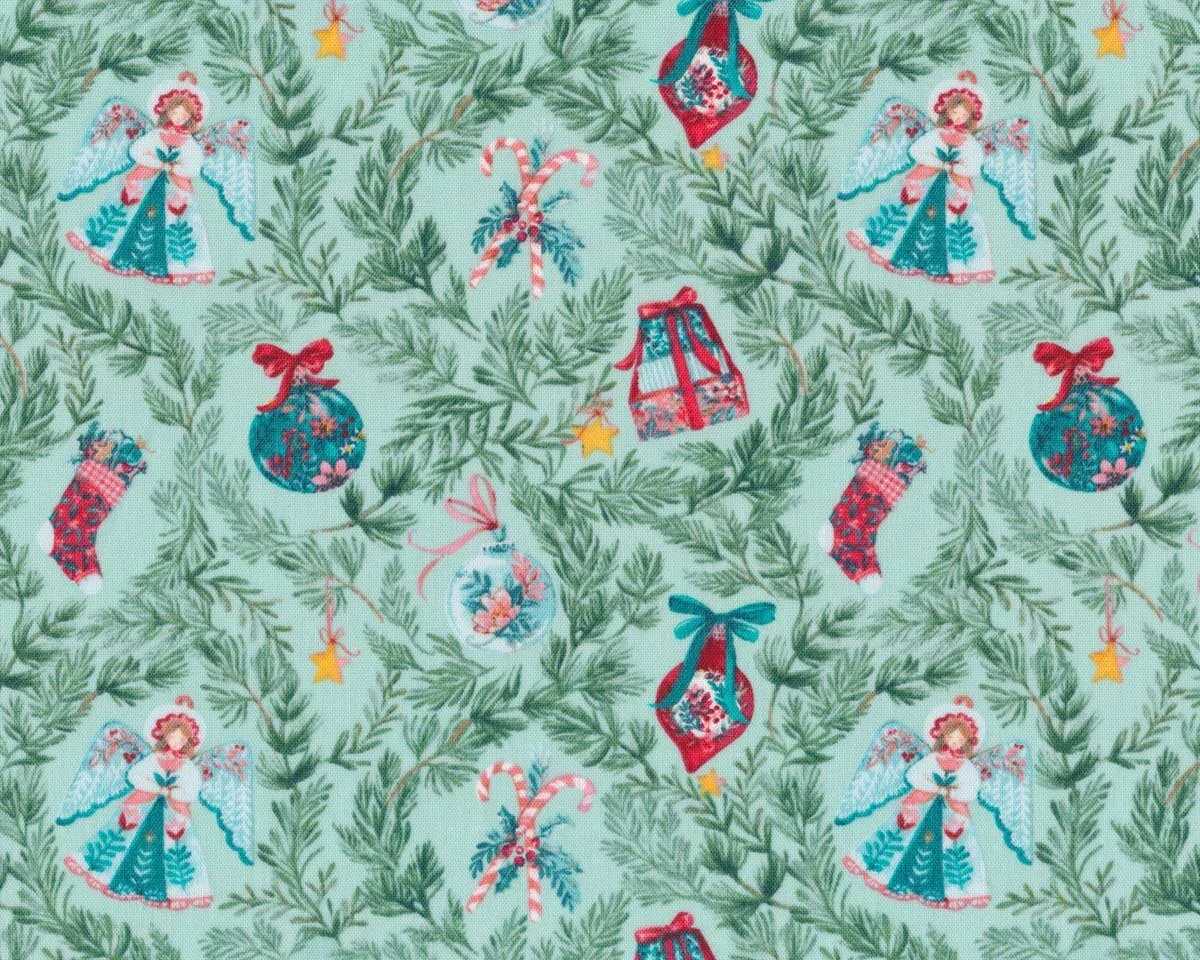 Patchworkstoff NOEL, Baumschmuck, türkis, Windham Fabrics