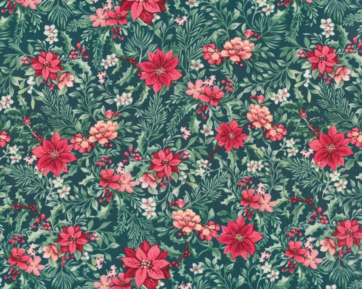 Patchworkstoff NOEL, Weihnachtsstern, petrolgrün, Windham Fabrics