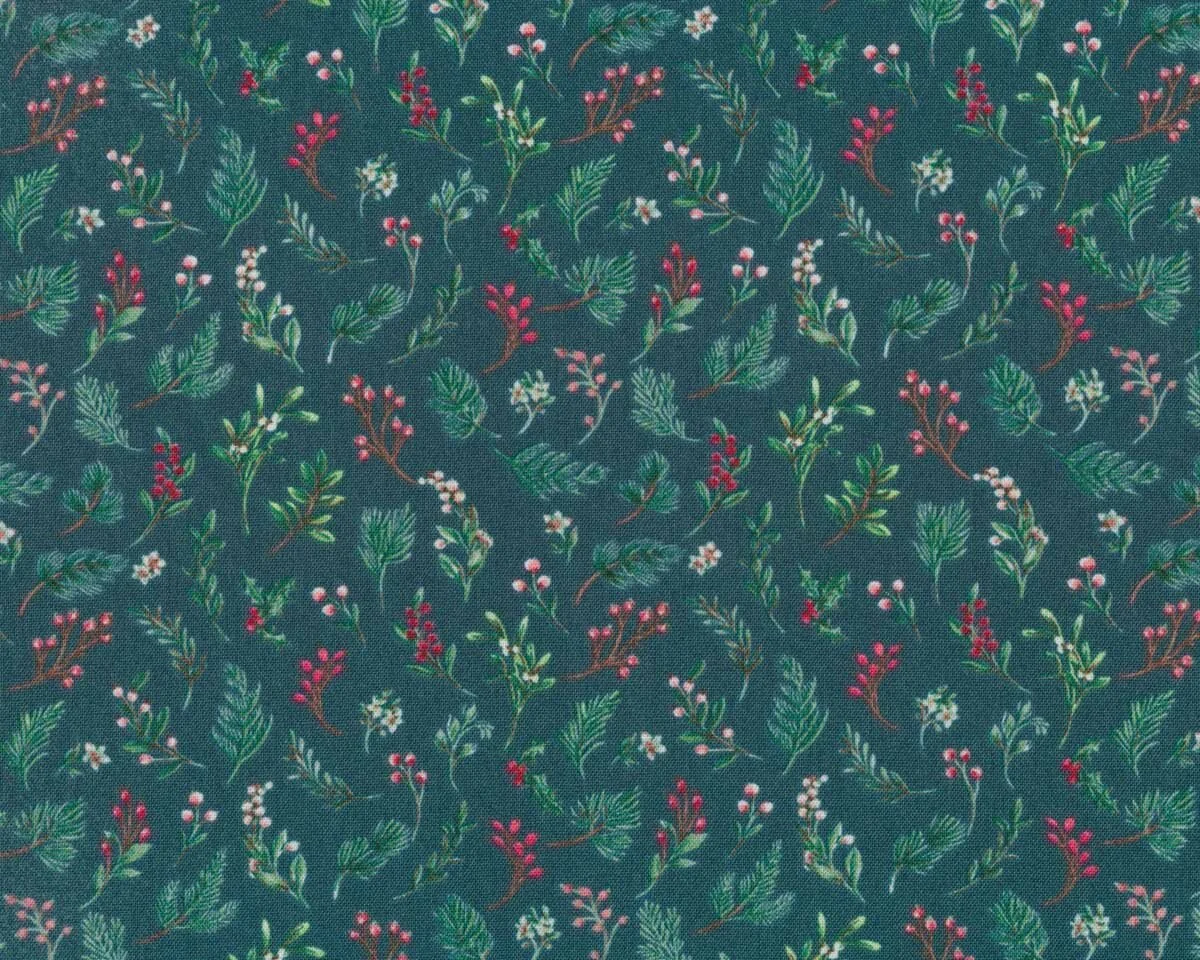 Patchworkstoff NOEL, Zweige und Beeren, petrolgrün, Windham Fabrics