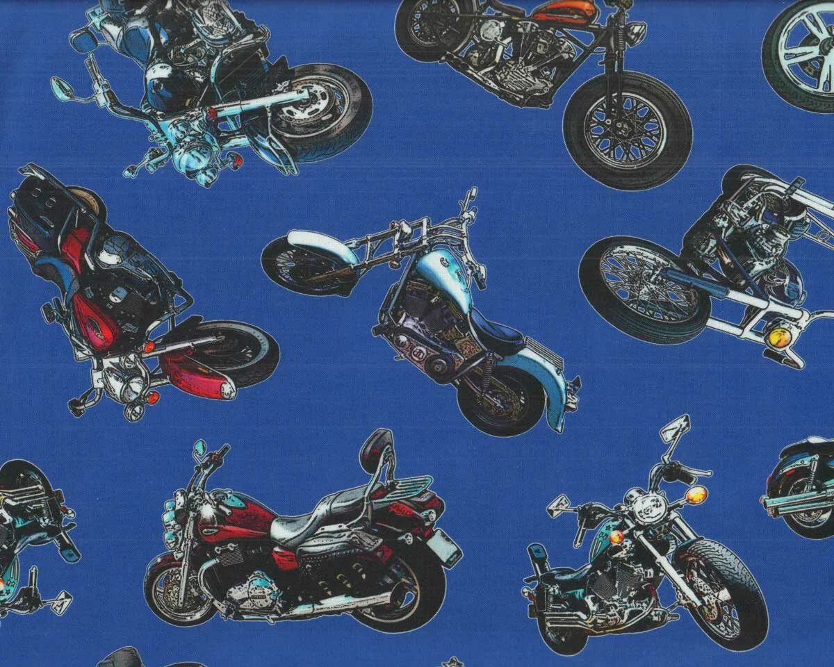 Patchworkstoff ON THE ROAD, große Motorräder, blau, Robert Kaufman