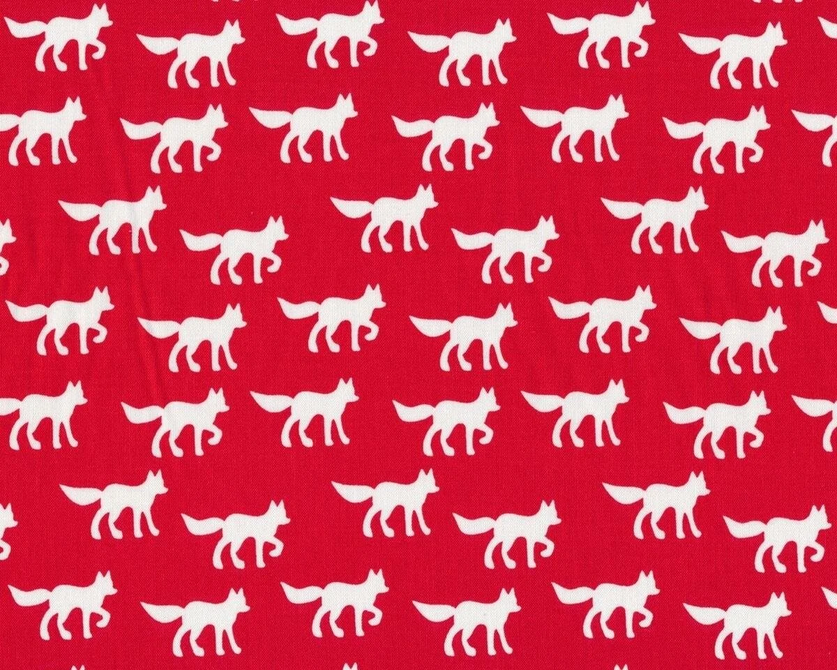 Patchworkstoff Organic Cotton FOX RUN, Füchse, rot-gebrochenes weiß