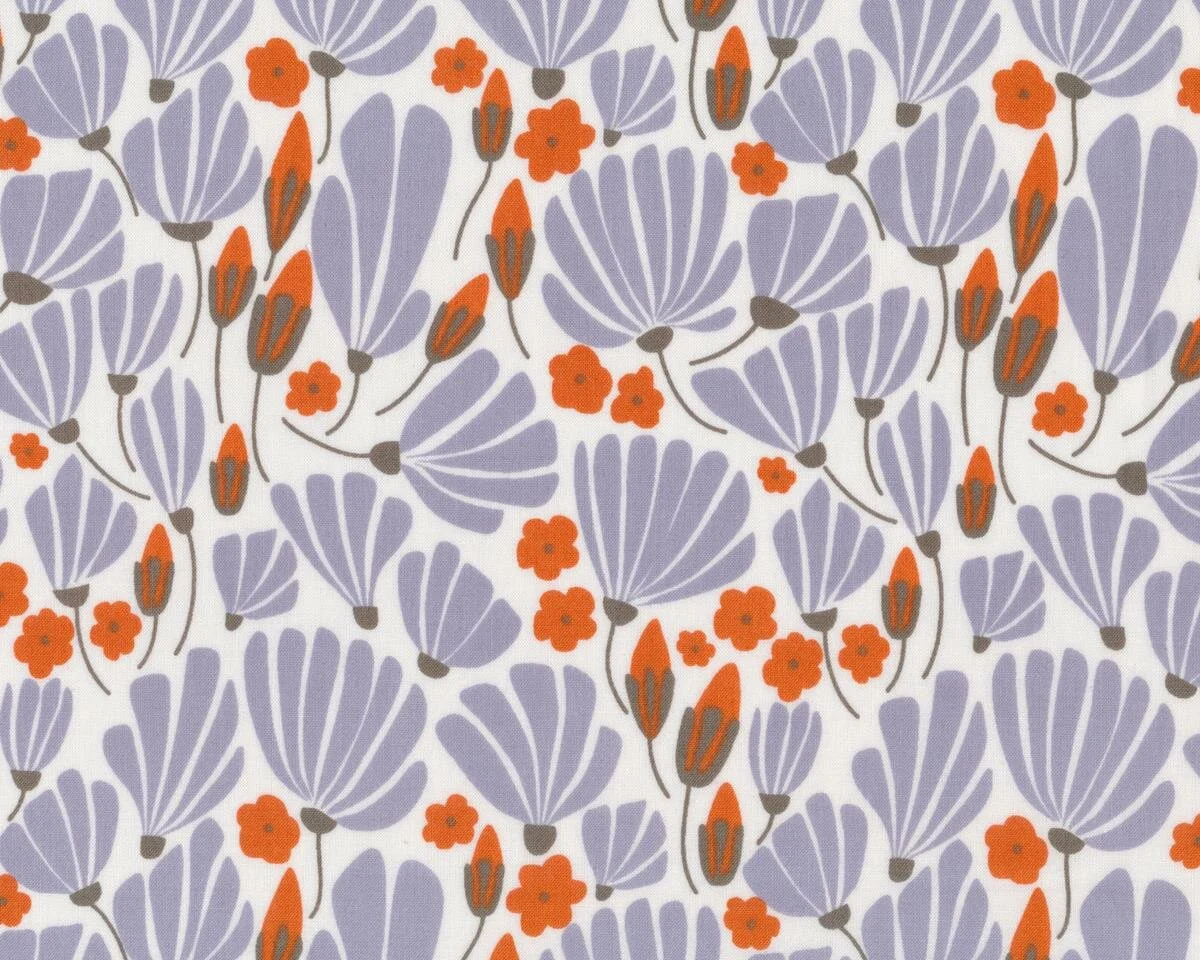 Patchworkstoff Organic Cotton MORNING SONG, Fächer-Blüten, weiß-lavendel