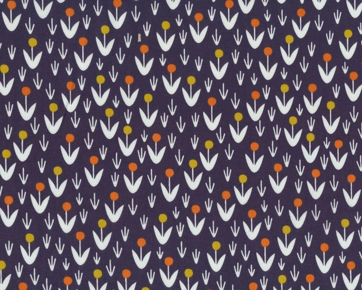 Patchworkstoff Organic Cotton MORNING SONG, Punkte-Blumen, gedecktes lila-weiß