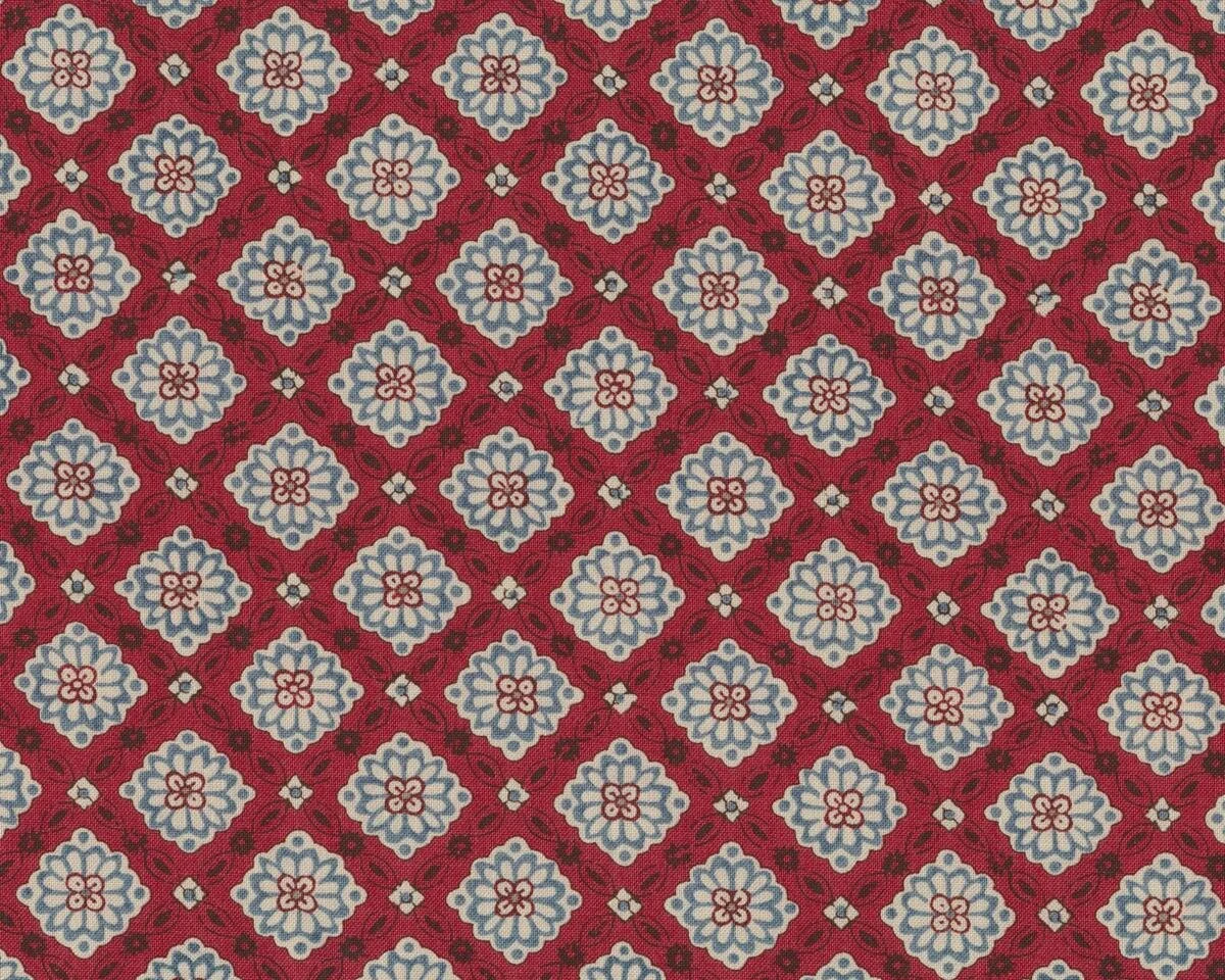 Patchworkstoff PONDICHERRY, Blüten-Rauten, stumpfes rot-taubenblau, Moda Fabrics