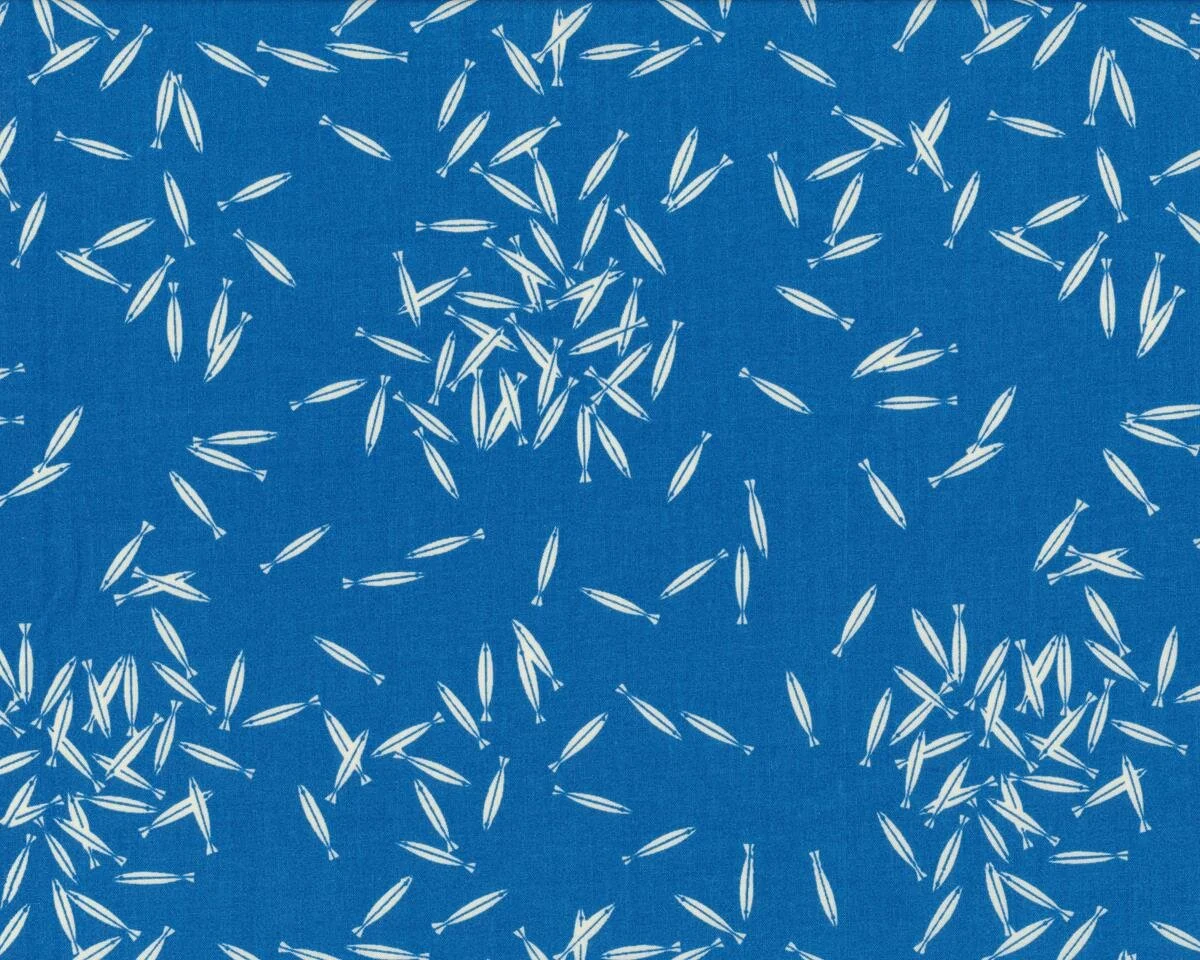 Patchworkstoff, Popeline Organic Cotton SCHOOL OF FISH, Fischschwarm, aquablau