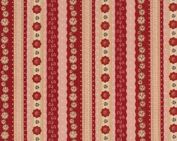 Patchworkstoff "Prairie Rose" mit Blumenmuster-Wellen-Streifen, rotbraun-altrosa