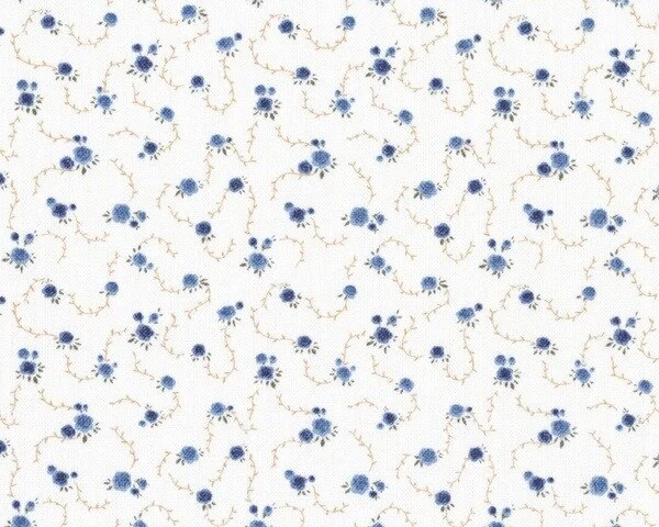 Patchworkstoff "Quilters Basic", Streublümchen-Ranken, wollweiß-taubenblau