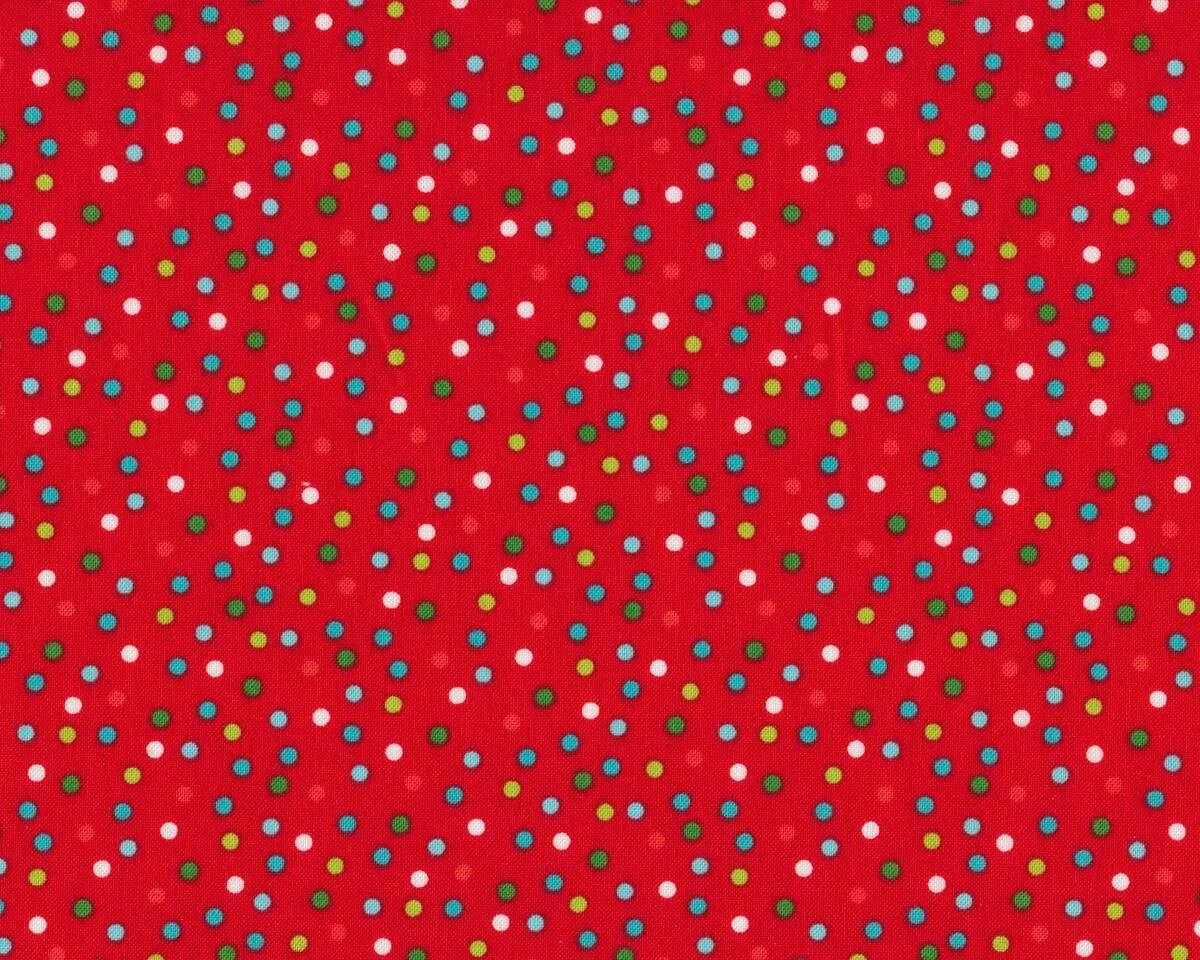 Patchworkstoff REMIX DOT, unregelmäßige Punkte, rot-dunkles grasgrün