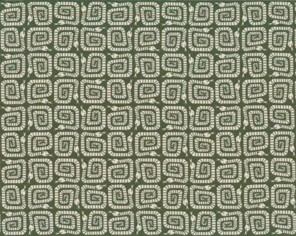 Patchworkstoff RISING SUN, Schlange, moosgrün, Cotton + Steel