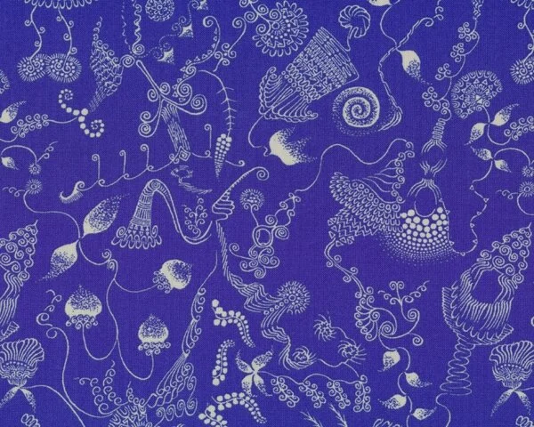Patchworkstoff "Ruby" mit blumigen Phantasie-Muster, ultramarinblau
