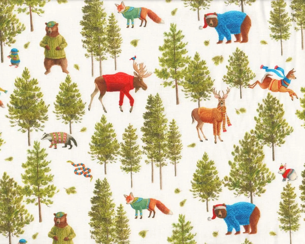 Patchworkstoff SANTAS WOODLAND WALK, Bäume und Tiere, Robert Kaufmann