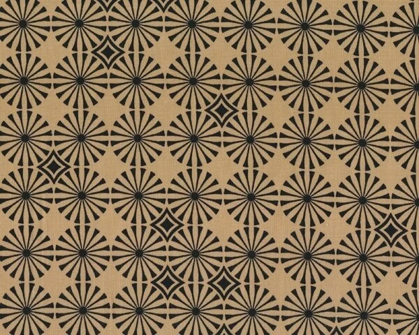 Patchworkstoff "Serenity" mit Blüten-Kreisen, dunkelbeige-schwarz