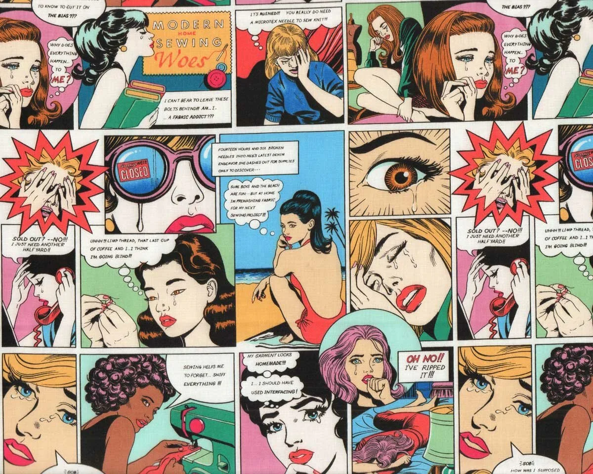 Patchworkstoff SEWING SORROWS, Näh-Comic, Alexander Henry