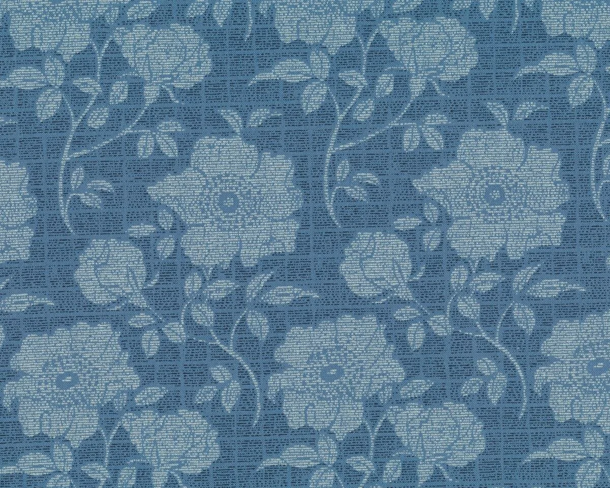 Patchworkstoff SHIMMER, Rosen auf Rastergrund, taubenblau-silber metallic
