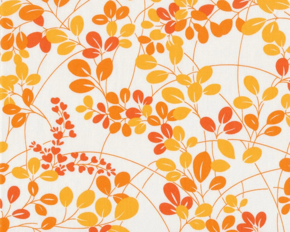 Patchworkstoff SIMPLY COLORFUL, Blattzweige, gebrochenes weiß-orange, Moda Fabrics