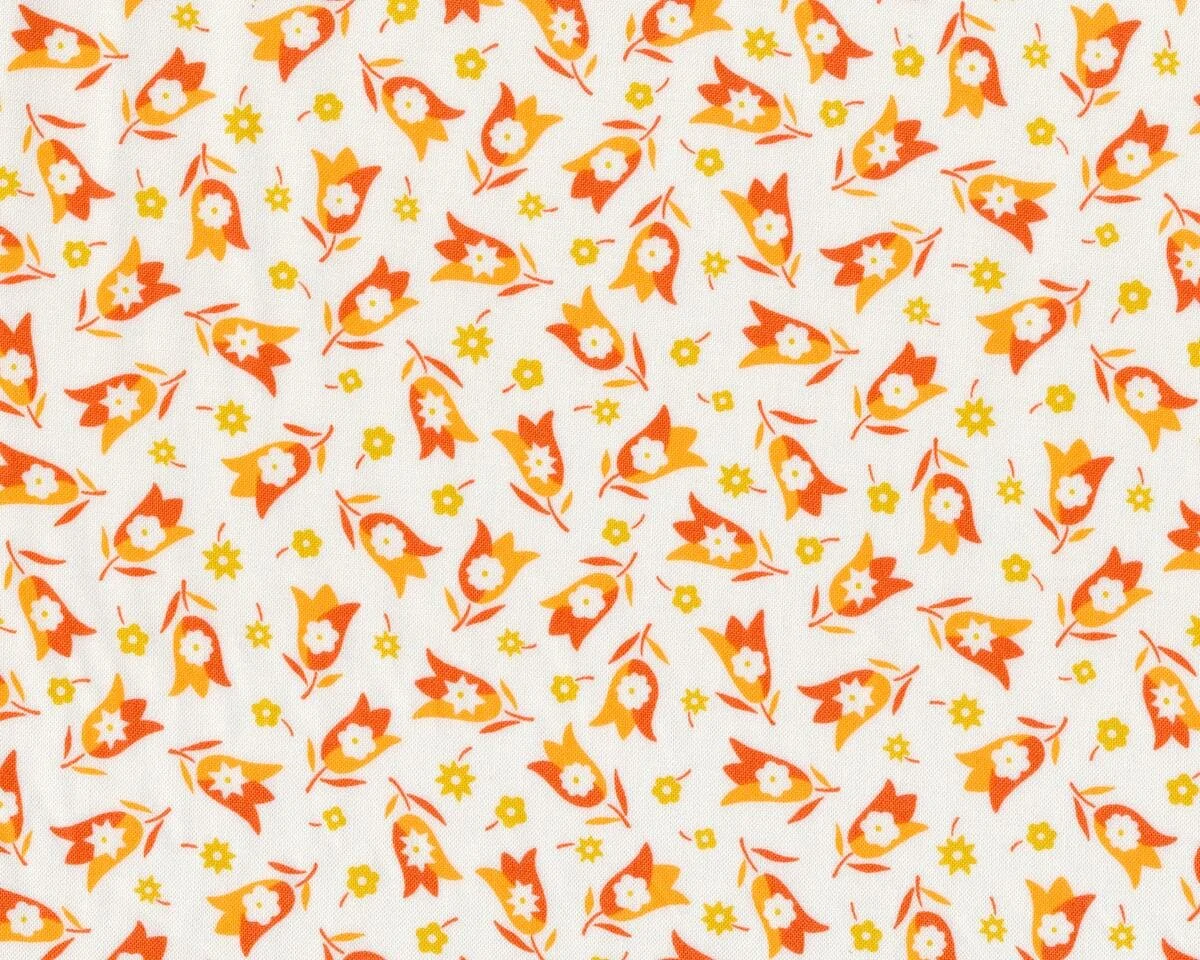 Patchworkstoff SIMPLY COLORFUL, Tulpen, gebrochenes weiß-dunkles orange, Moda Fabrics