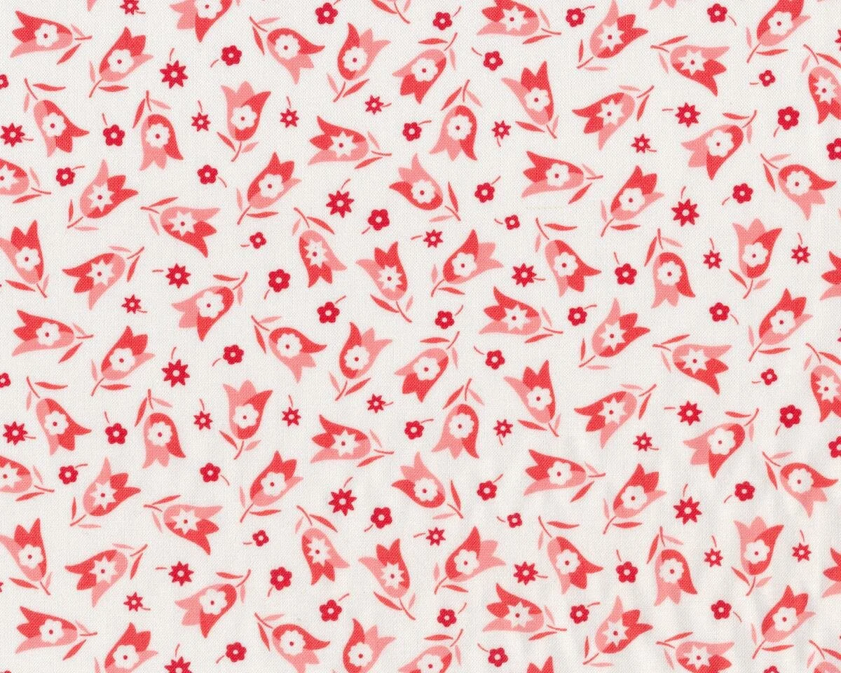 Patchworkstoff SIMPLY COLORFUL, Tulpen, gebrochenes weiß-rot, Moda Fabrics