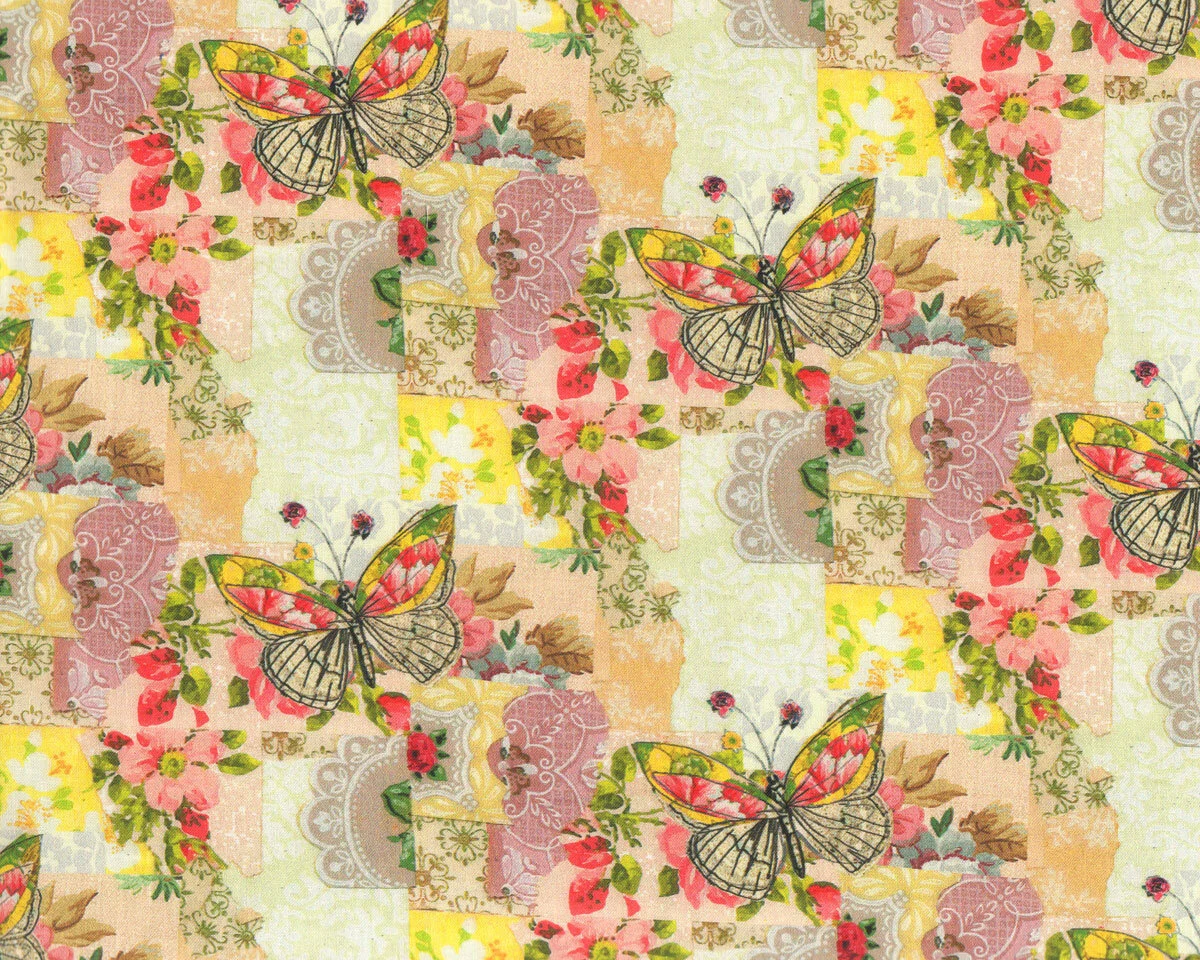 Patchworkstoff Soulshine and Daydreams, Collage-Schmetterlinge, Kelly Rae Roberts