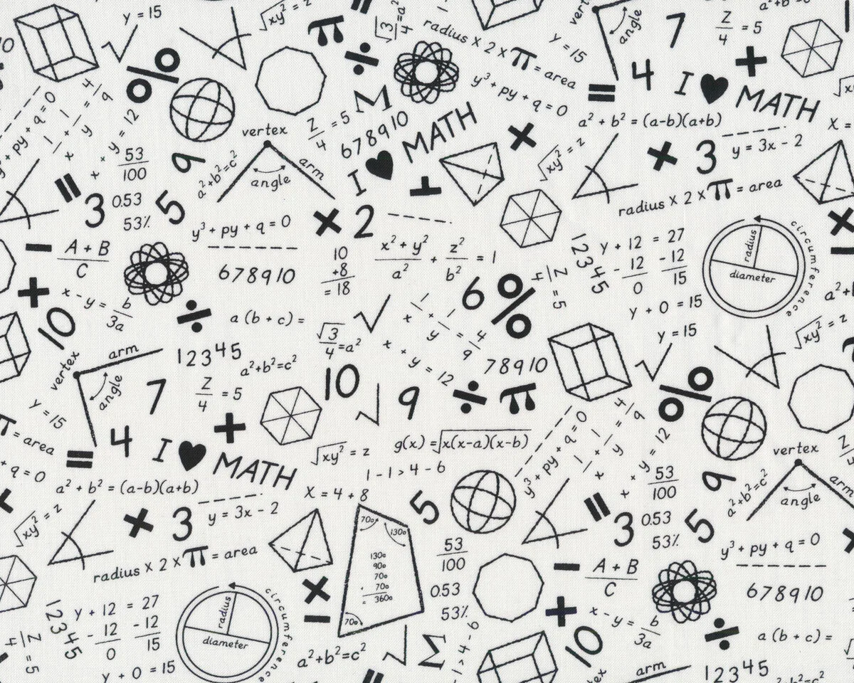 Patchworkstoff STEM SQUAD, Mathe-Formeln, weiß, Michael Miller