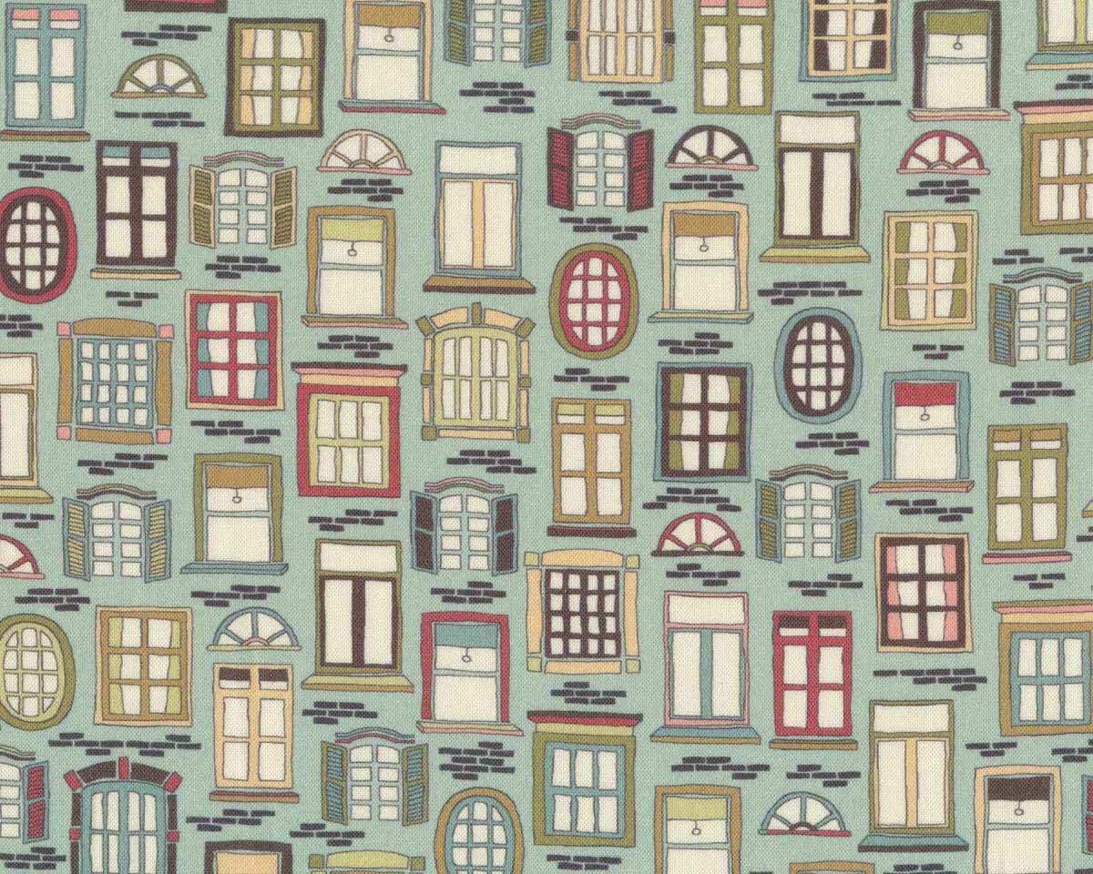 Patchworkstoff STEP OVER MY DOORSTEP, Fenster, mintgrün