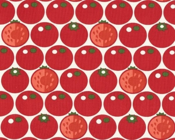 Patchworkstoff "Table Dance" mit leckeren Tomaten, rot-weiß