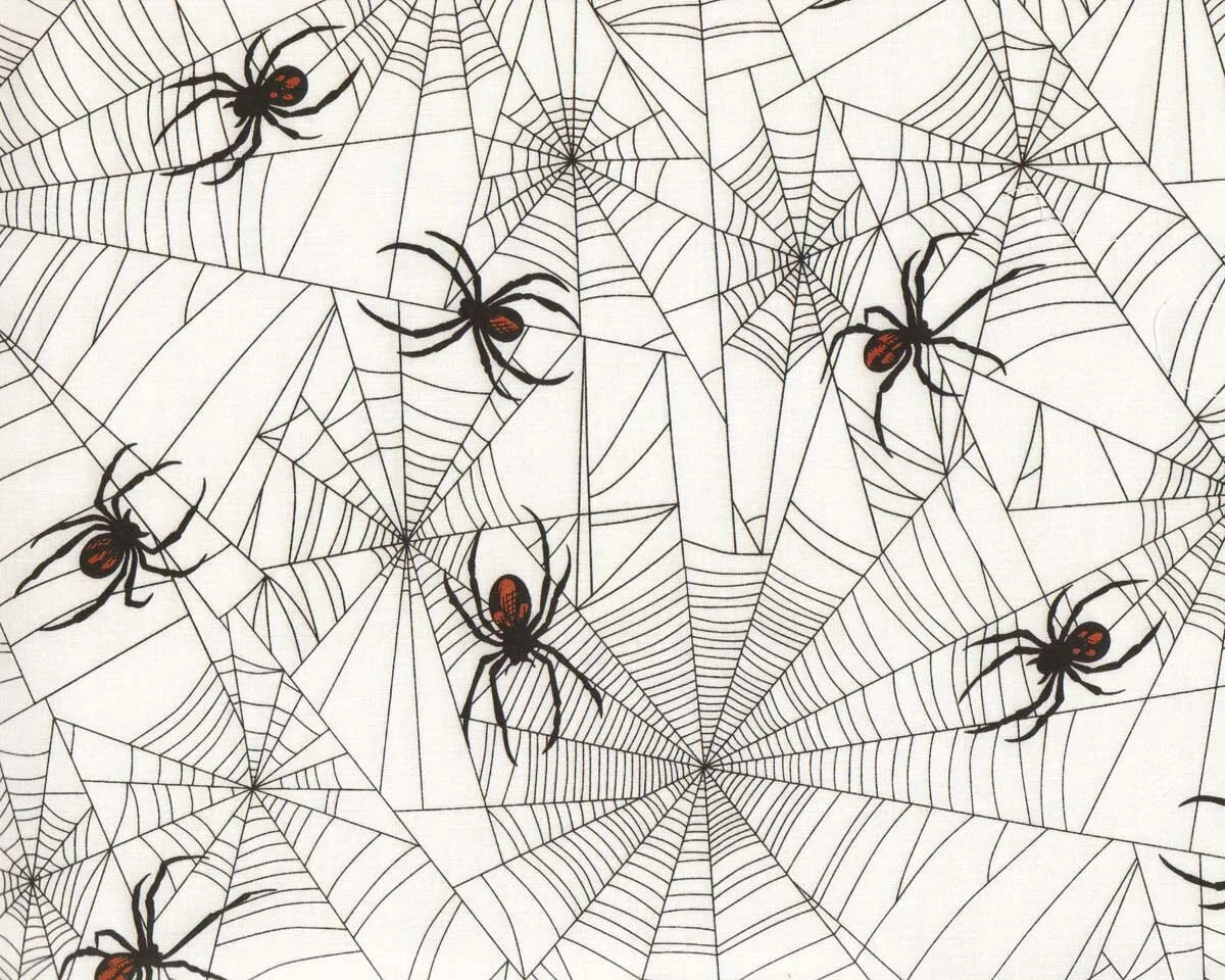 Patchworkstoff TANGLED WEB, Spinnen, weiß, Alexander Henry Fabrics