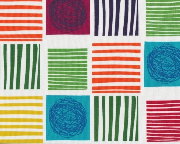 Patchworkstoff TWIST STYLE, Muster-Quadrate, pflaume-dunkelgelb-türkis
