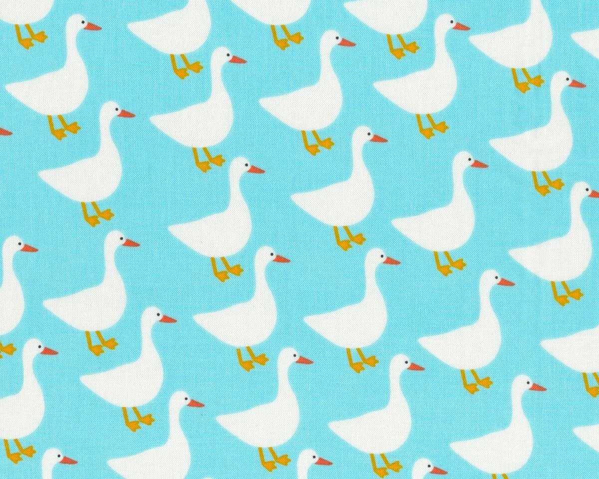 Patchworkstoff URBAN ZOOLOGIE, große Gänse, helles türkis-weiß