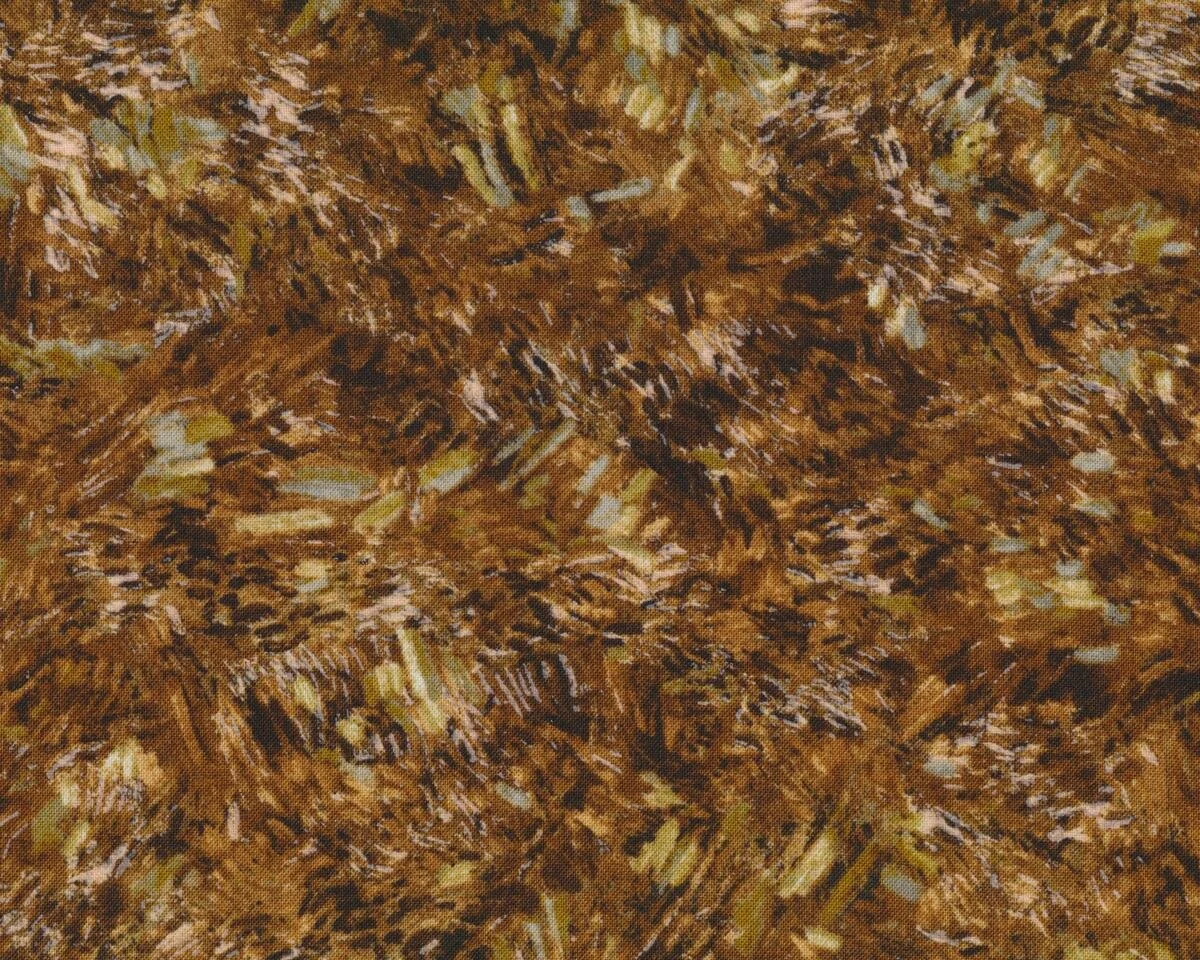 Patchworkstoff VINCENT VAN GOGH, Weizenfeld mit Raben, Getreide-Strichel, braun-goldbraun