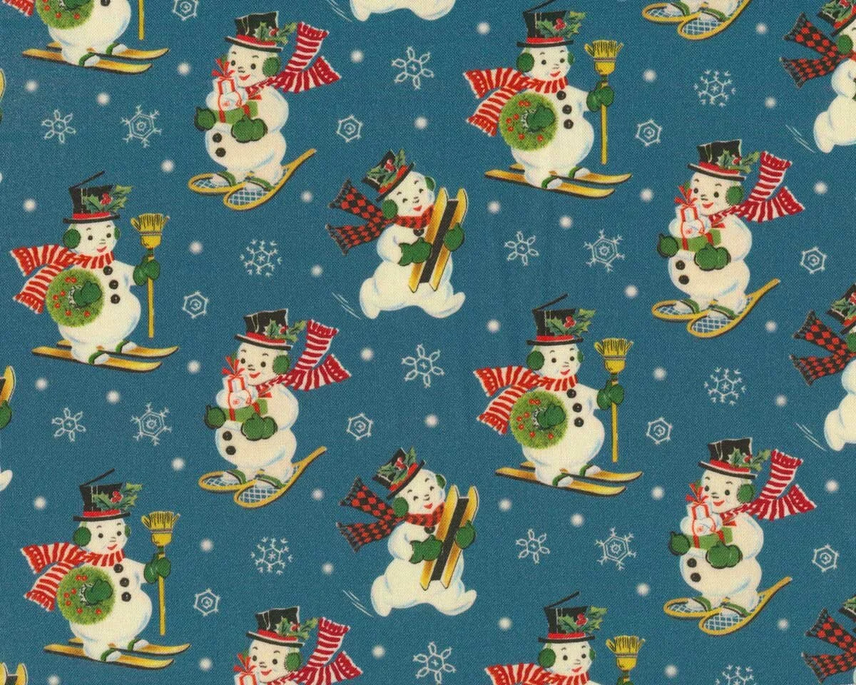 Patchworkstoff VINTAGE CHRISTMAS, Schneemänner, blaugrau, Michael Miller