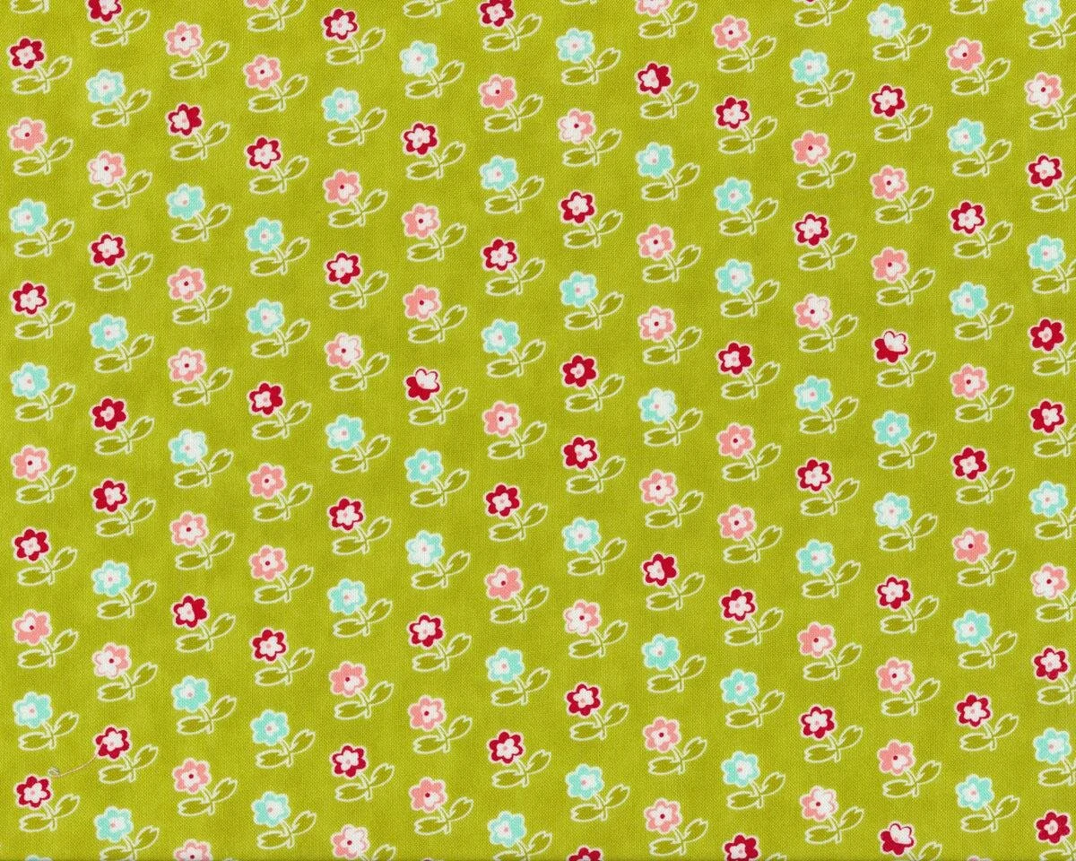 Patchworkstoff VINTAGE PICNIC, diagonale Blumen-Streifen, limette-helles mintgrün, Moda Fabrics