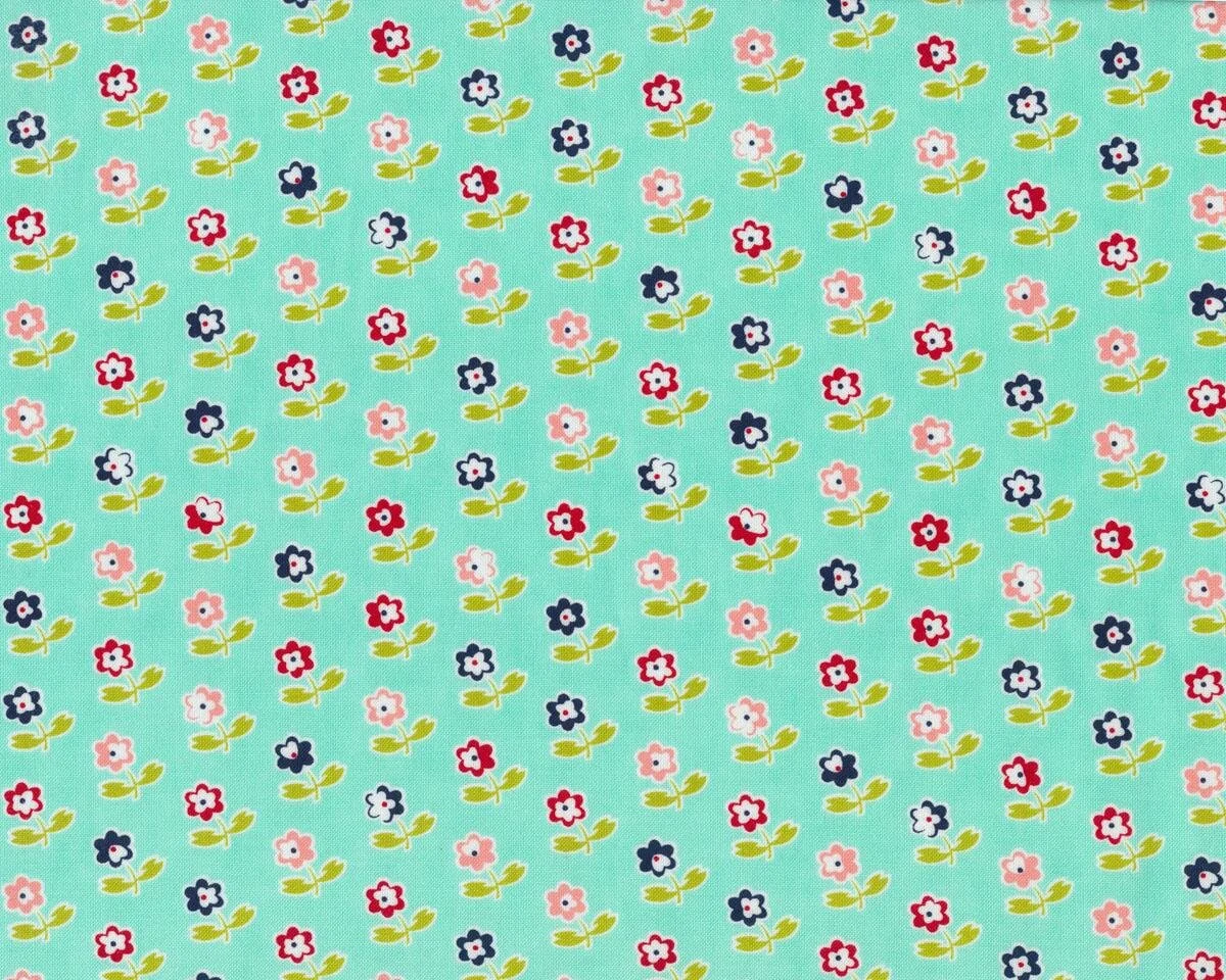 Patchworkstoff VINTAGE PICNIC, diagonale Blumen-Streifen, mintgrün-limette, Moda Fabrics