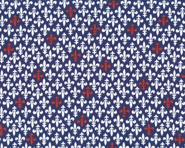 Patchworkstoff "Vive la France" mit heraldischer Lilie, dunkelblau-weiß