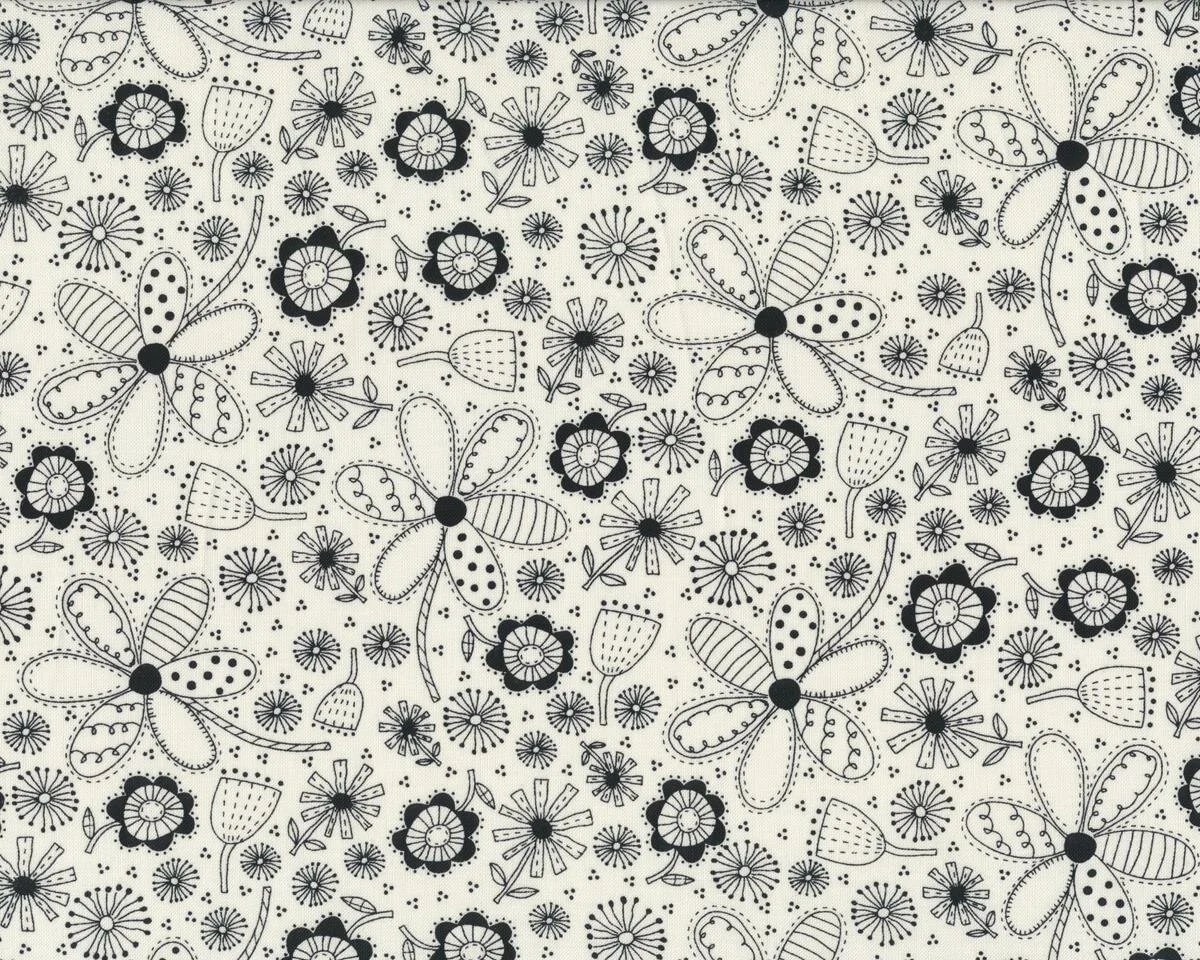 Patchworkstoff VOLUME II, Blümchen, gebrochenes weiß-schwarz, Moda Fabrics