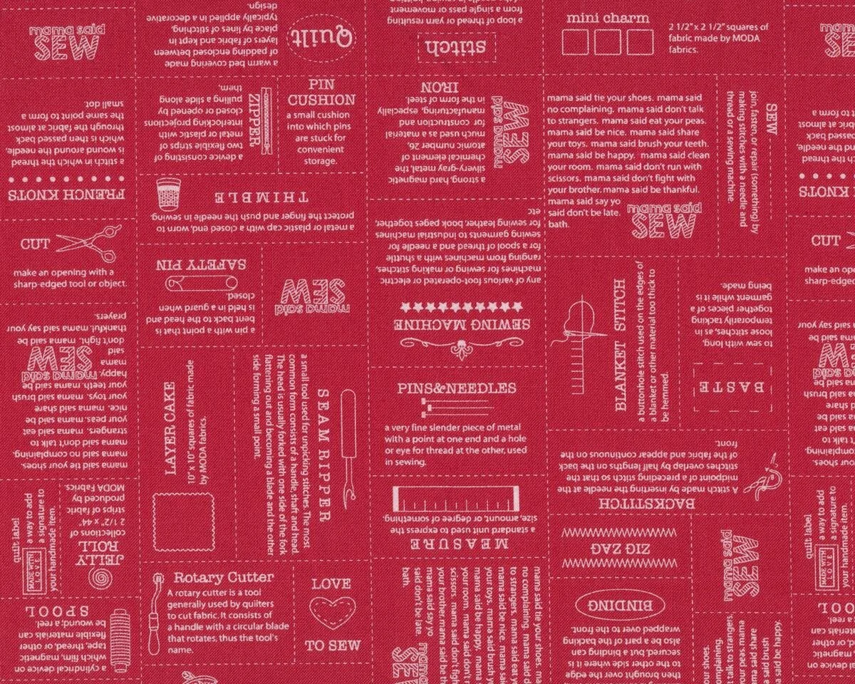 Patchworkstoff VOLUME II, Näh-Text, gedecktes rot-gebrochenes weiß, Moda Fabrics
