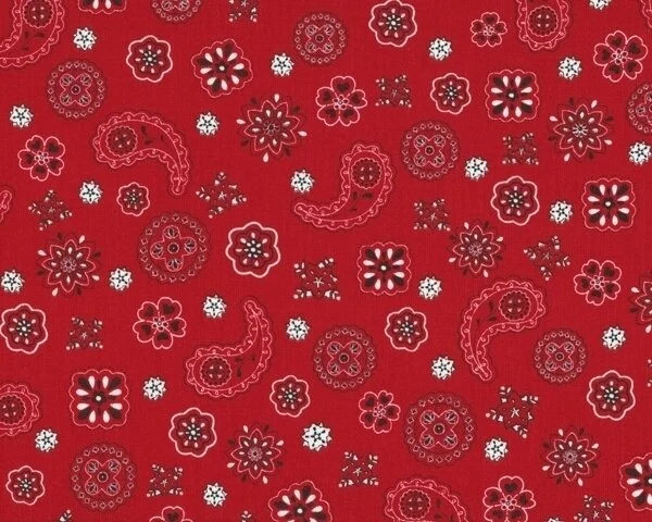 Patchworkstoff "Western" mit Paisleys und Blumenmandalas, rot-weiß