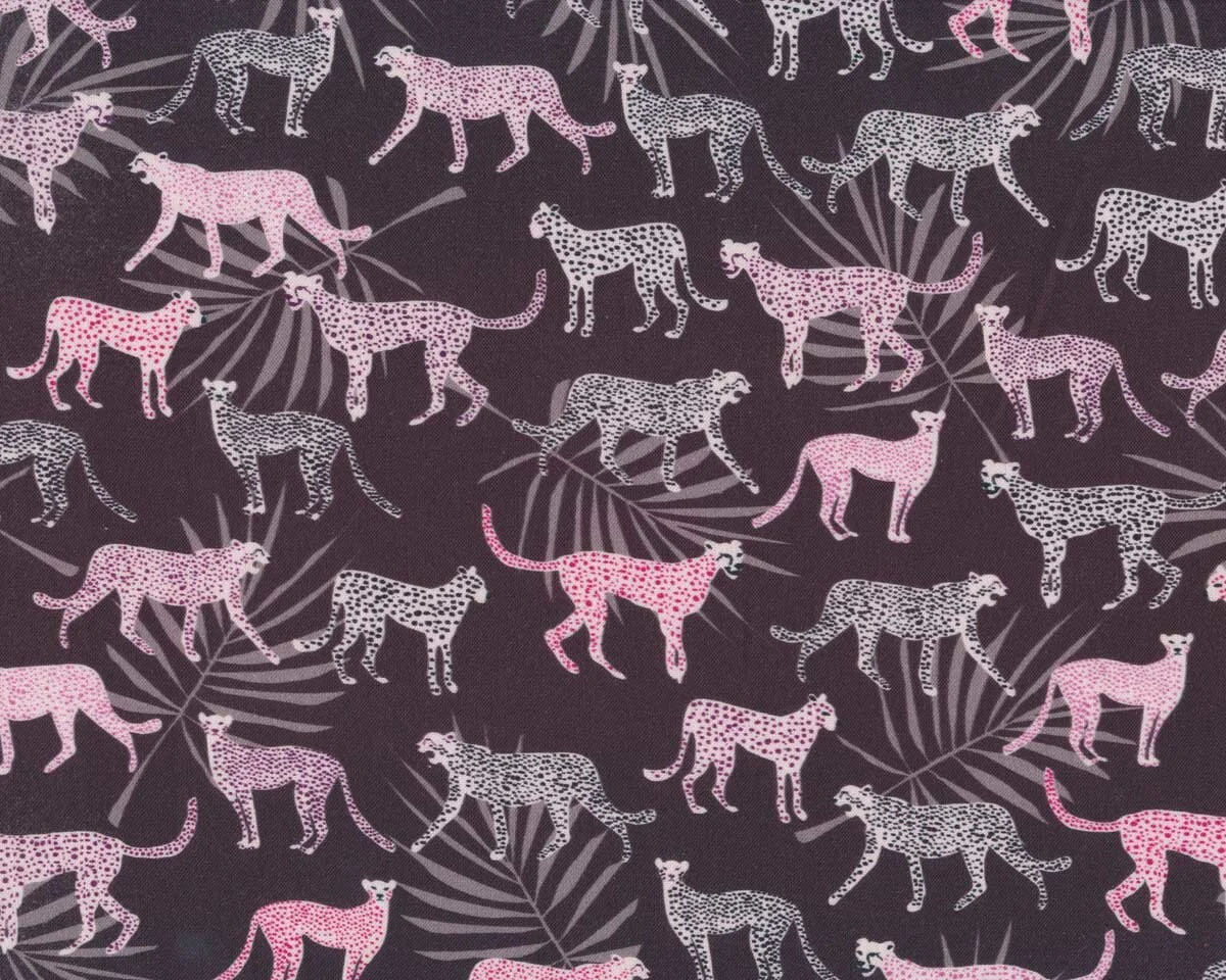 Patchworkstoff WILD WITH THE WILD, Gepard, dunkles aubergine