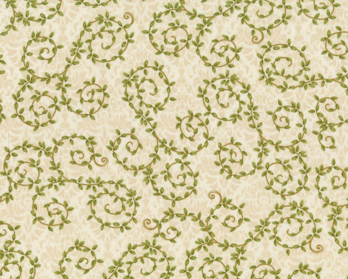 Patchworkstoff WINTER BLISS, Blätter-Ranken, helles beige-gedecktes limette