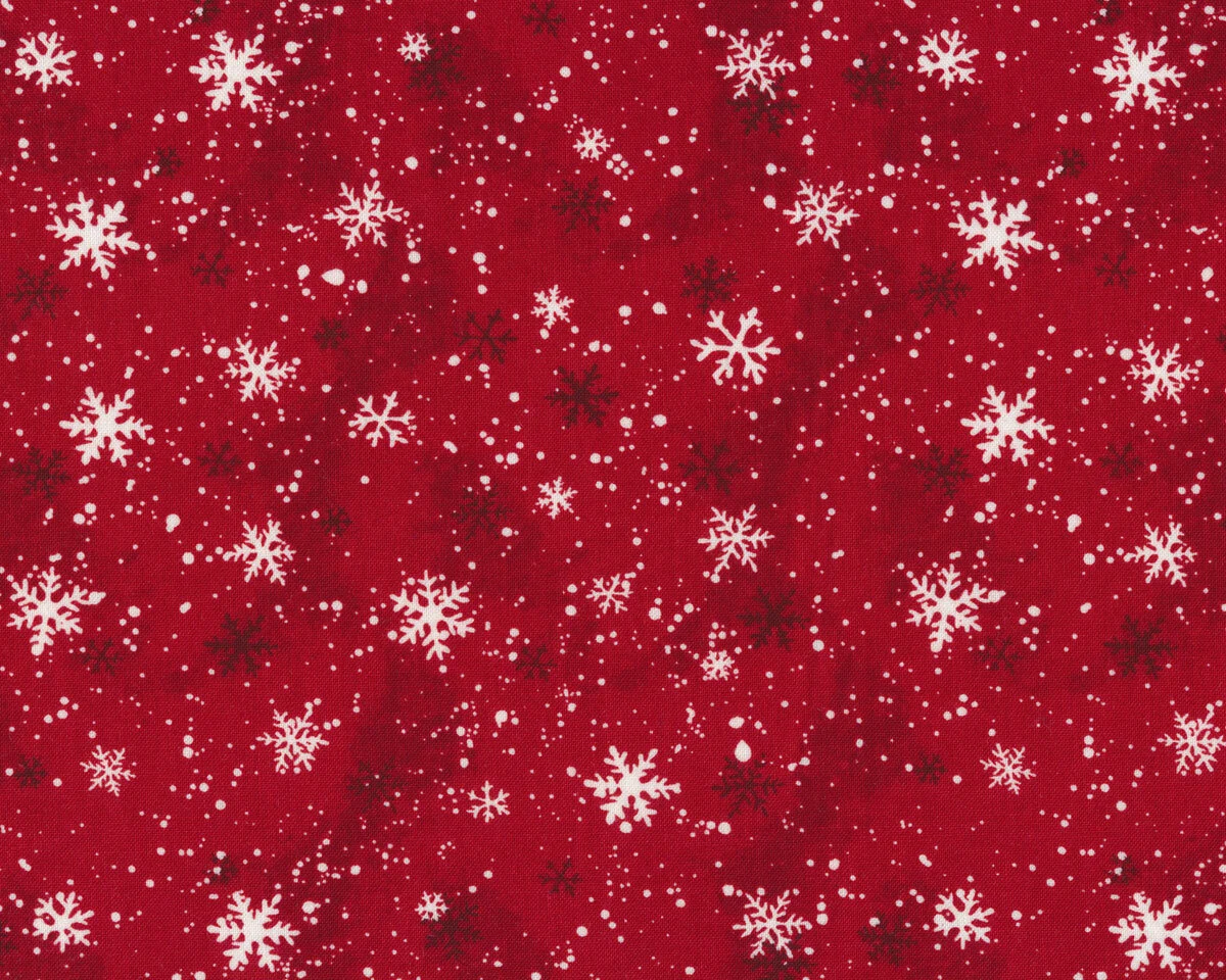 Patchworkstoff WINTER FOREST, Schneesterne, rot, Wilmington Prints