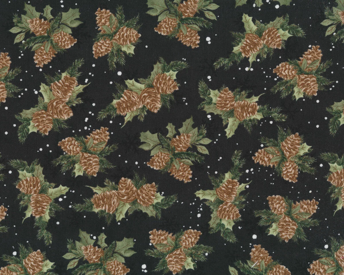 Patchworkstoff WINTER FOREST, Tannenzapfen, schwarz, Wilmington Prints