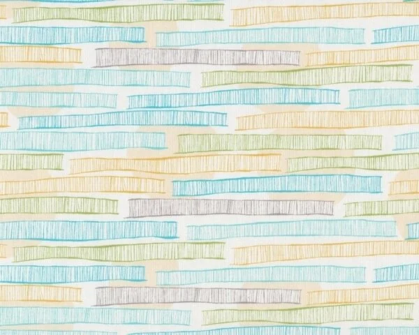 Patchworkstoff "Wish" mit unregelmäßigen Gitterstreifen, türkis-hellgrün-gebrochenes weiß