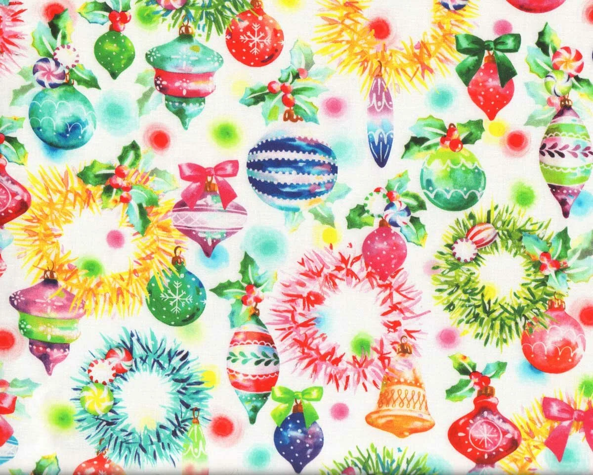 Patchworkstoff WISHWELL GLOW, Kränze, weiß, Robert Kaufman